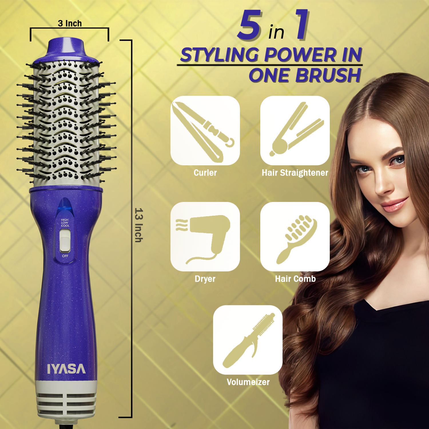 Blowout Hot Air Hair Dryer Brush - Violet & Gold