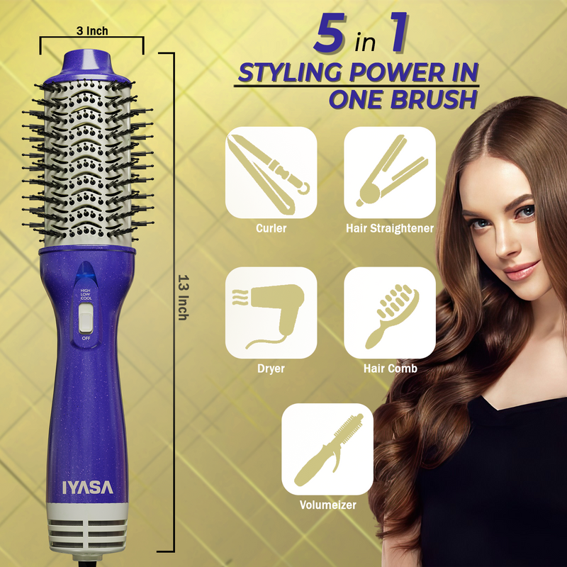 Blowout Hot Air Hair Dryer Brush - Violet & Gold