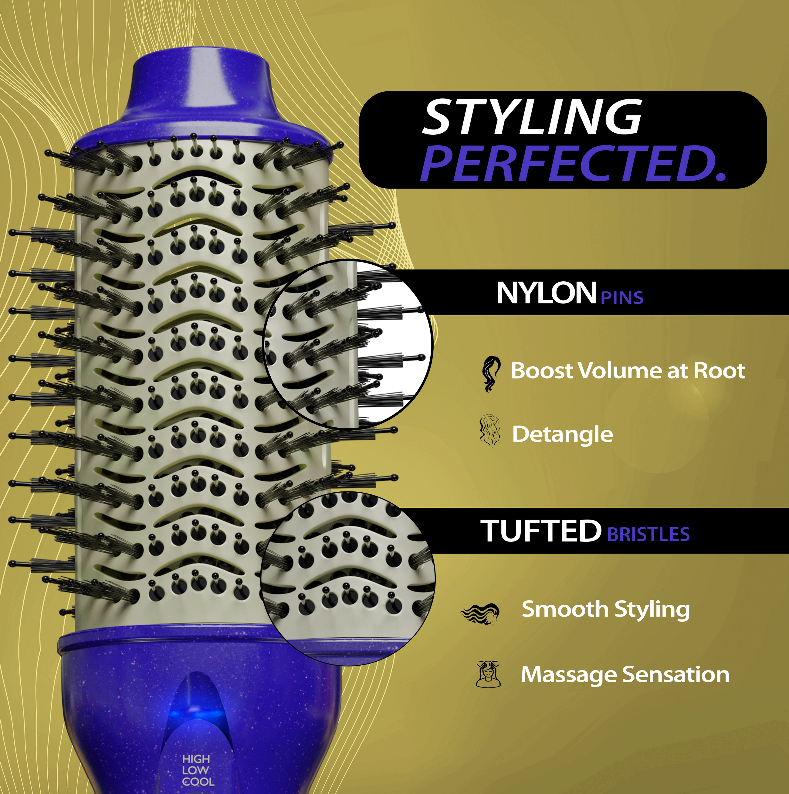 Blowout Hot Air Hair Dryer Brush - Violet & Gold