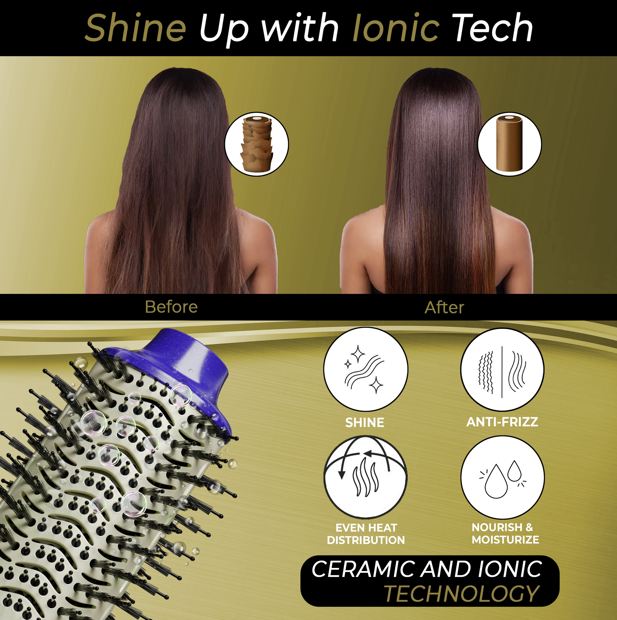 Blowout Hot Air Hair Dryer Brush - Violet & Gold