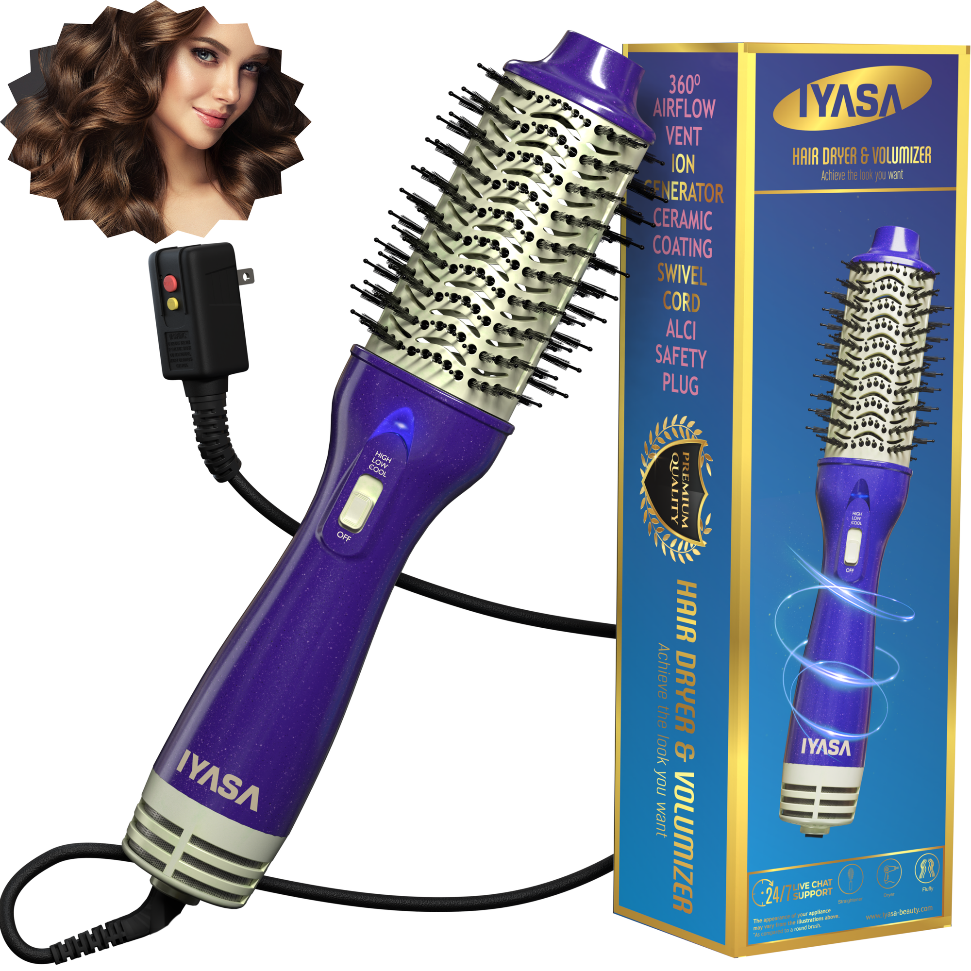 Blowout Hot Air Hair Dryer Brush - Violet & Gold
