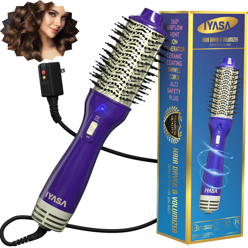 Blowout Hot Air Hair Dryer Brush - Violet & Gold