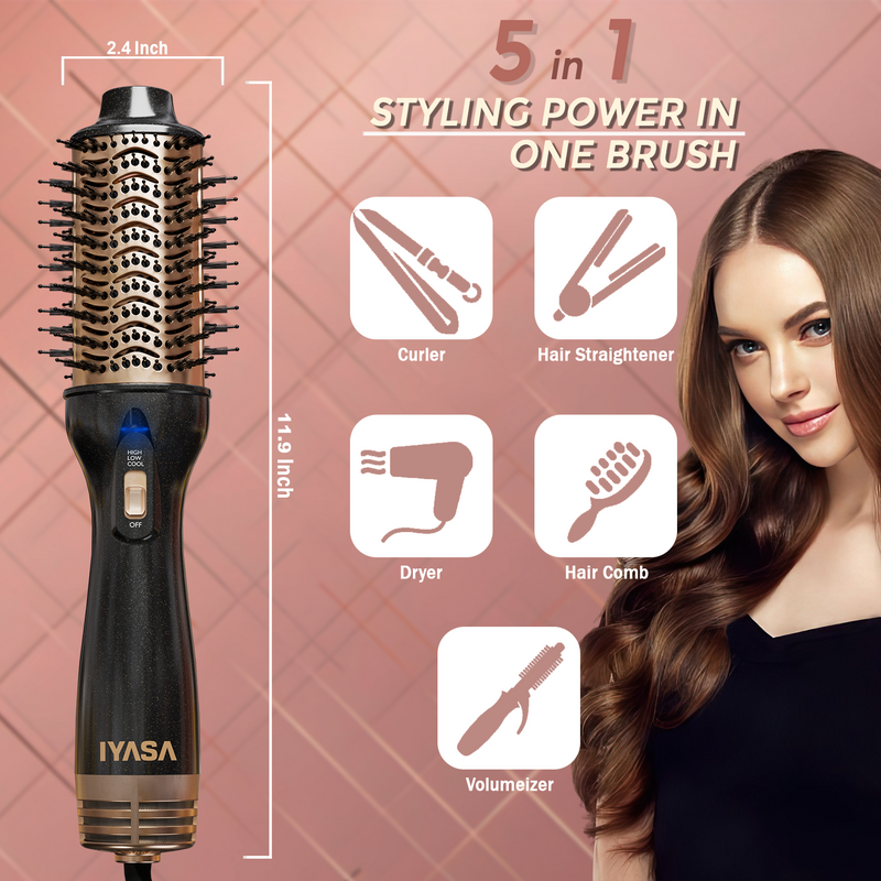 Blowout Hot Air Hair Dryer Brush/Case Combo - Black & Gold